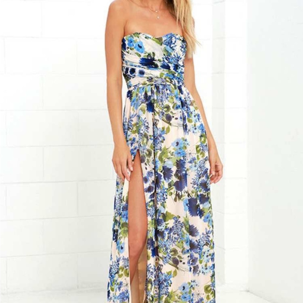 Sweet Symphony Blue Floral Print Strapless Maxi Dress
Lulus - Picture 5 of 8